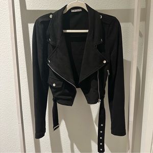 Rock Etiquette Faux Suede Cropped Biker Moto Jacket